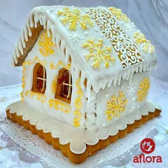 Новогодний пряничный домик Золотой / 15х15 см