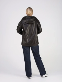 Кожаная куртка демисезонная с капюшоном оверсайз