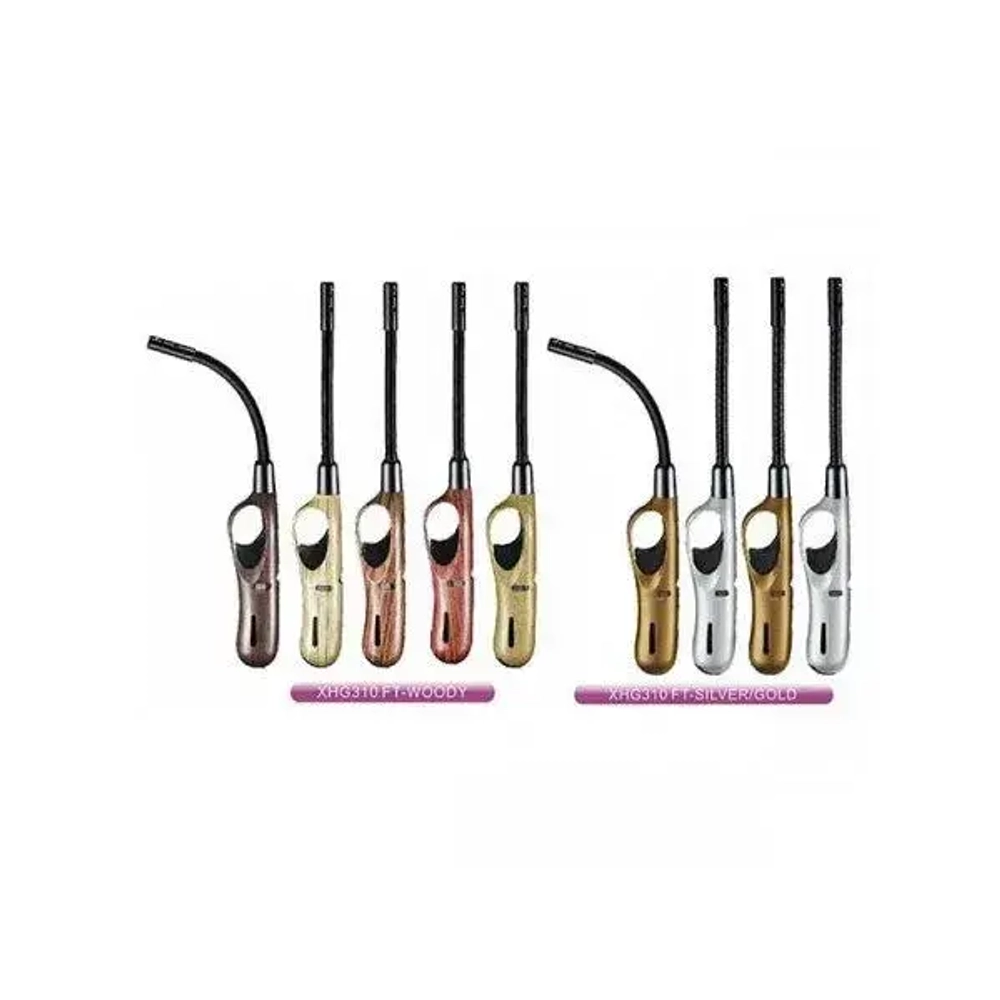 Зажигалка пьезо (газ) XHG 310 FT SILVER/GOLD/WOODY (С гибкой трубкой)