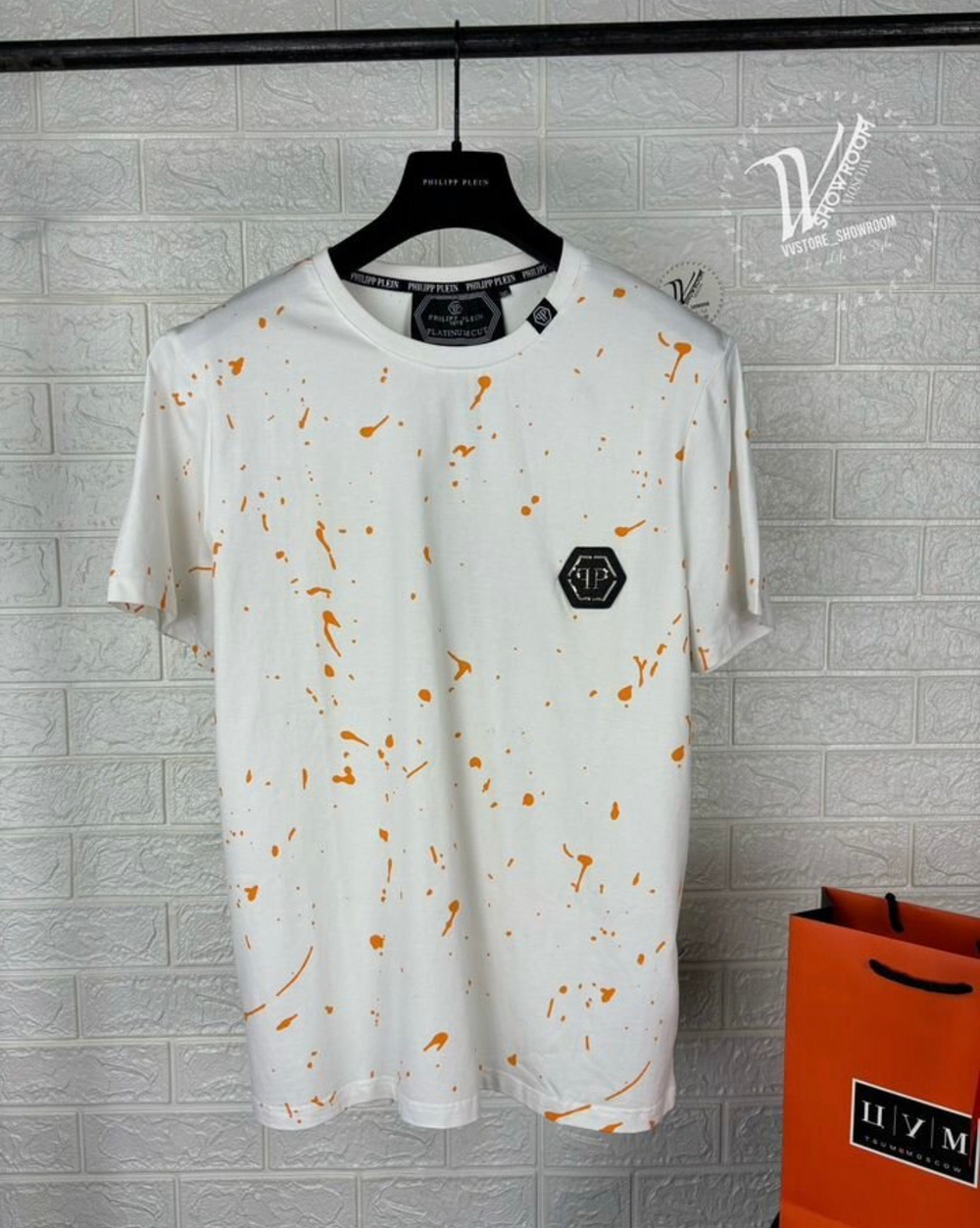 Футболка Philipp Plein Orange Skull премиум