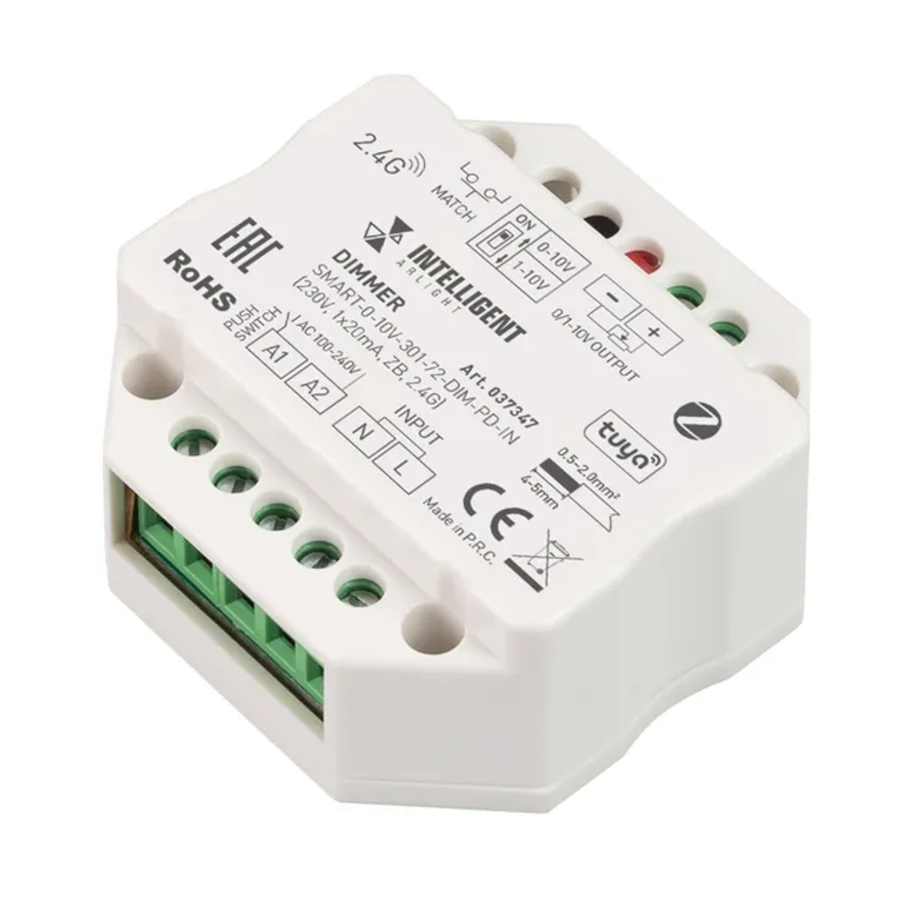 INTELLIGENT ARLIGHT Диммер SMART-0-10V-301-72-DIM-PD-IN (230V, 1x20mA, ZB, 2.4G) (IARL, IP20 Пластик, 5 лет) 037347