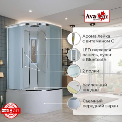 Душевая кабина AvaCan (АваКан) EM5090LED с высоким поддоном, с ГМ, с электрикой и LED освещением, 90х90х220