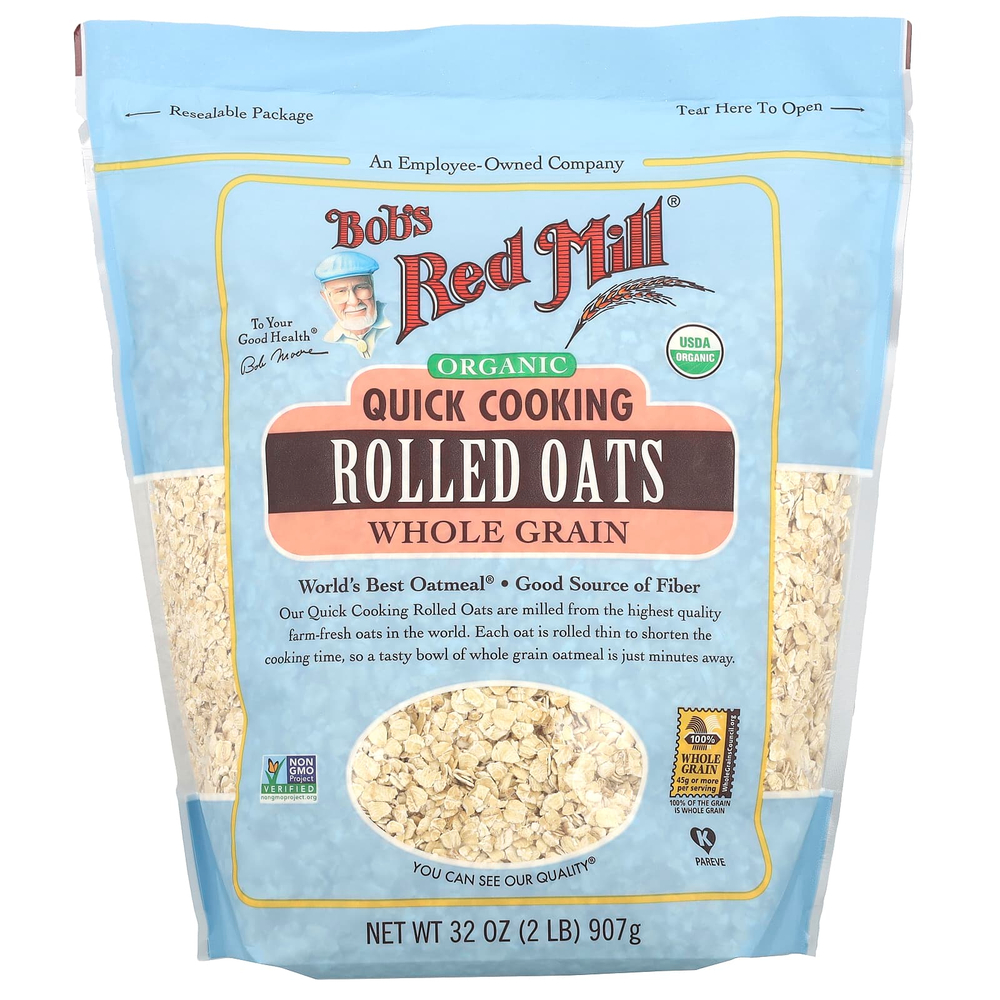 Bob's Red Mill, Органические овсяные хлопья быстрого приготовления, цельнозерновые, 907 г