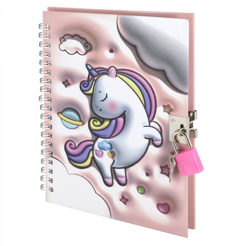 Блокнот в футляре, 19,5 см * 22,5 см, гребень, Alingar, ламинация, эффект 3D, ручка, замочек, клетка, 45 л., "Малыш-единорог", персиковый