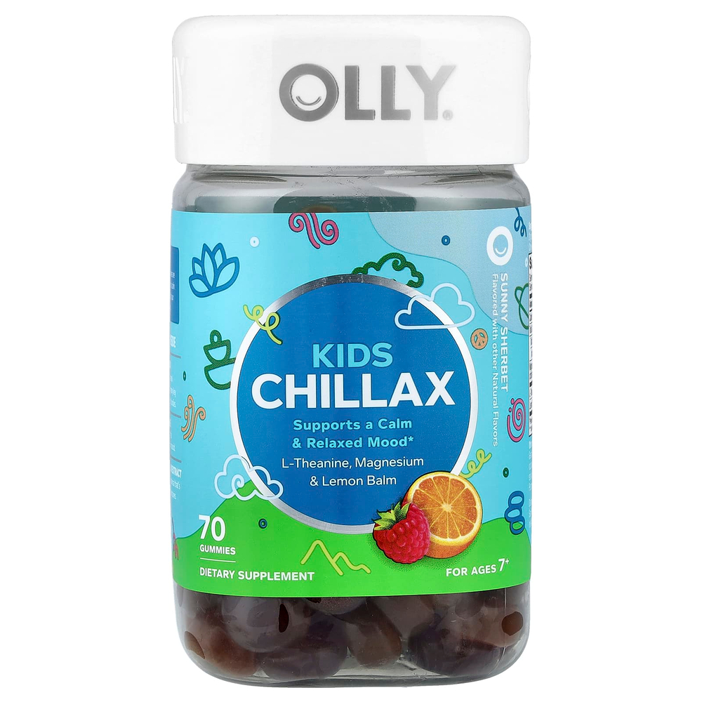 OLLY, Kids Chillax, жевательные таблетки для детей от 7 лет, солнечный щербет, 70 жевательных таблеток