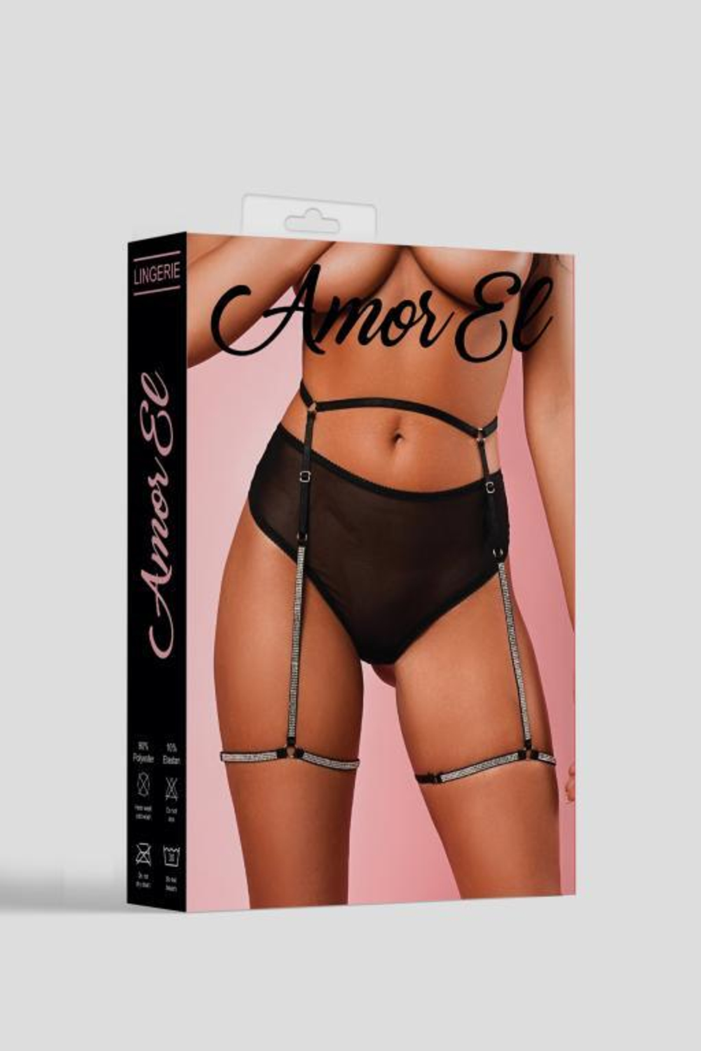 Трусики-танга с украшенным кристаллами поясом (Размер: M) (Цвет: черный)