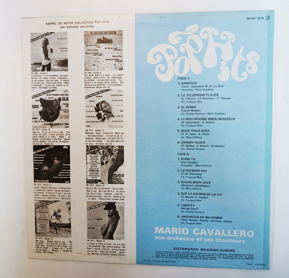 Винтажная виниловая пластинка LP Mario Cavallero Son Orchestre Et Ses Chanteurs Hit Parade Chante Pop Hits Vol 16 (France 1974)