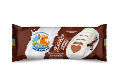 Мороженое пломбир двухслойный ванильный и шоколадный, полено, Коровка из Кореновки, 400г