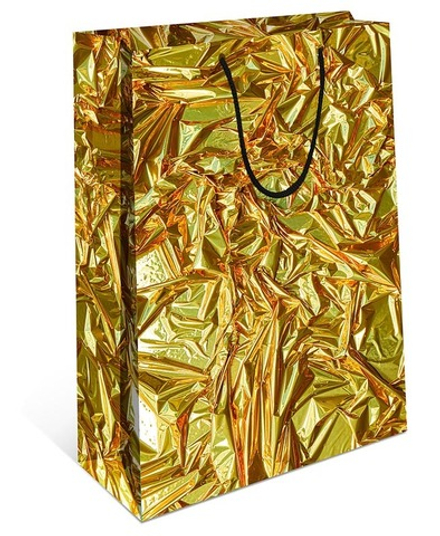 Пакет подарочный, Текстура фольги, Золото, 22*18*10 см, 1 шт.