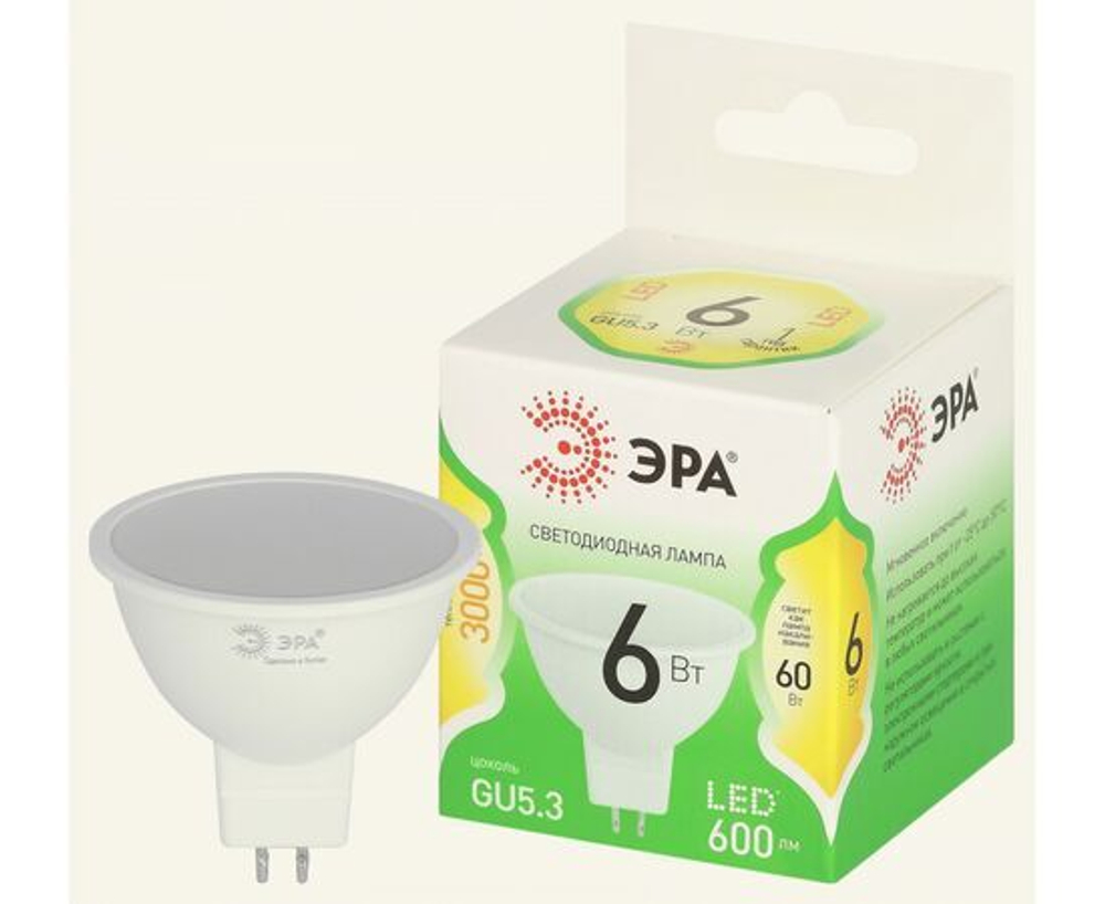 Лампочка светодиодная ЭРА GREEN LINE LED MR16-6W-830-GU5.3 GL GU5.3 6 Вт софит теплый свет
