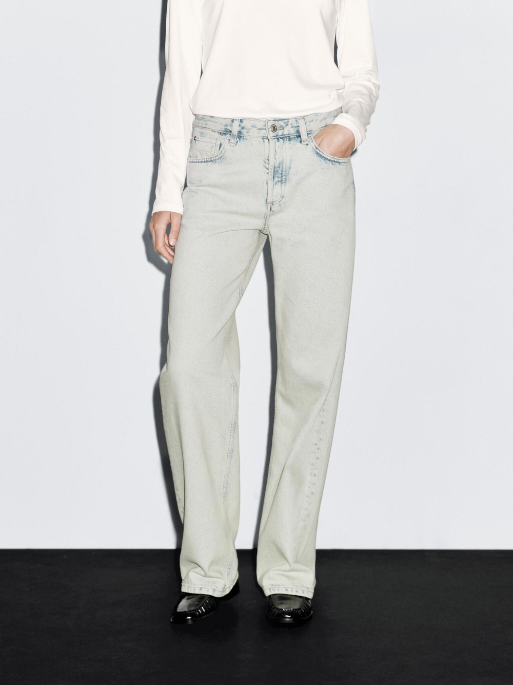 Massimo Dutti Джинсы со средней посадкой и широкими штанинами, голубой