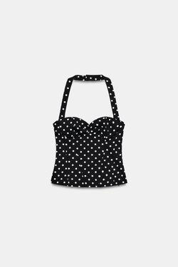 ZARA ТОП С ГОРЛОВИНОЙ ХАЛТЕР И ВЫРЕЗОМ СЕРДЕЧКОМ, ЧЕРНЫЙ/БЕЛЫЙ