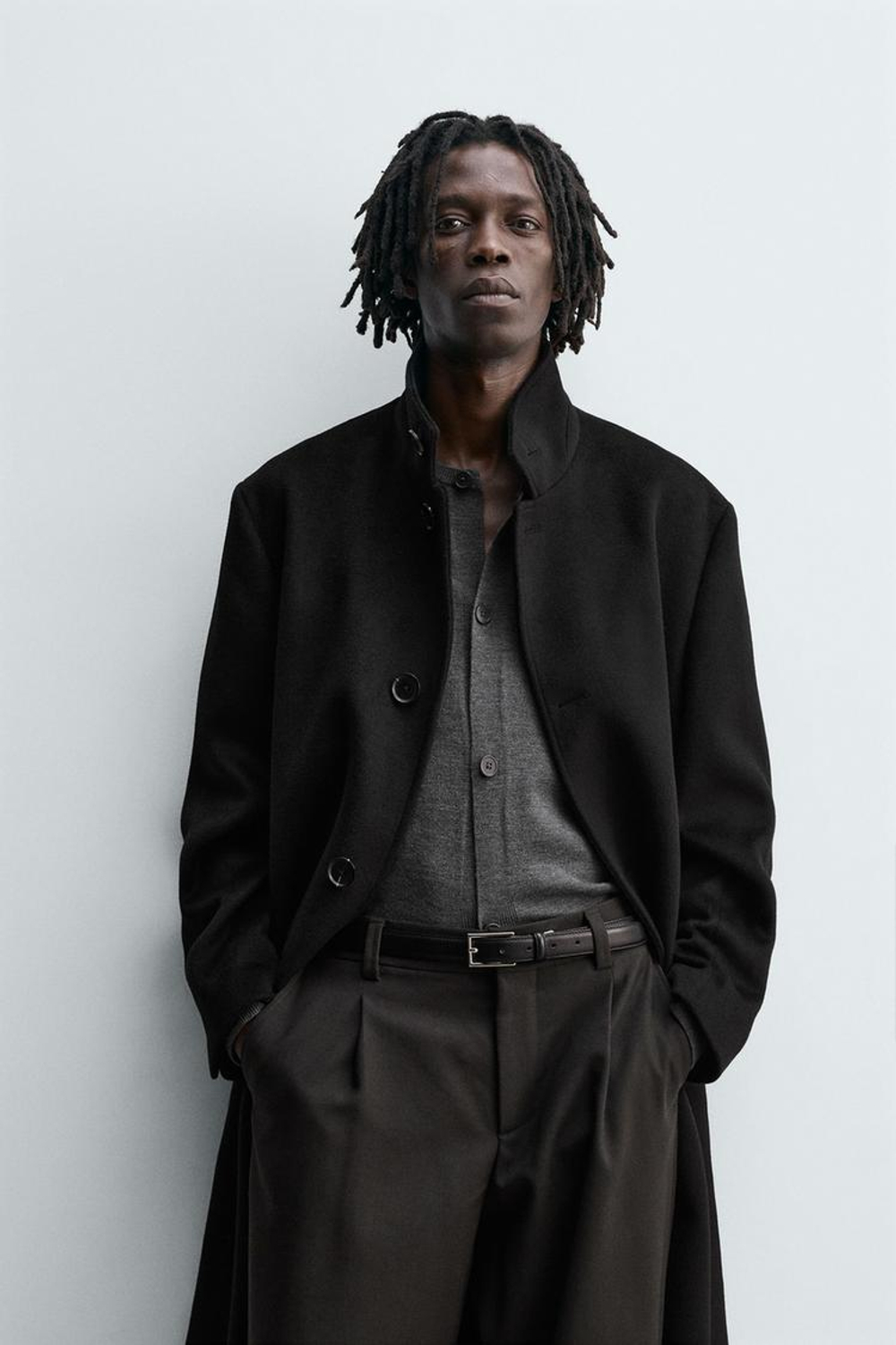 ZARA ПАЛЬТО ИЗ ШЕРСТИ, ЧЕРНЫЙ