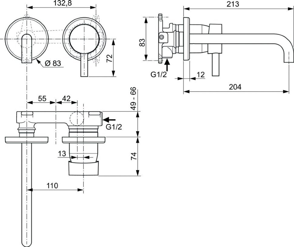 Настенный смеситель для умывальника Ideal Standard CERALINE A6938XG