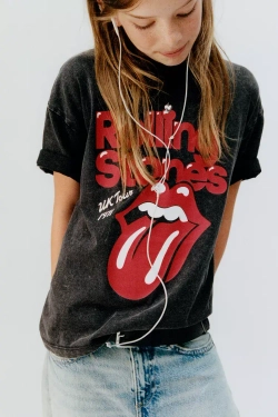 ZARA ФУТБОЛКА С ЭФФЕКТОМ ПОСТИРАННОСТИ ROLLING STONES ©, ТЕМНЫЙ АНТРАЦИТ