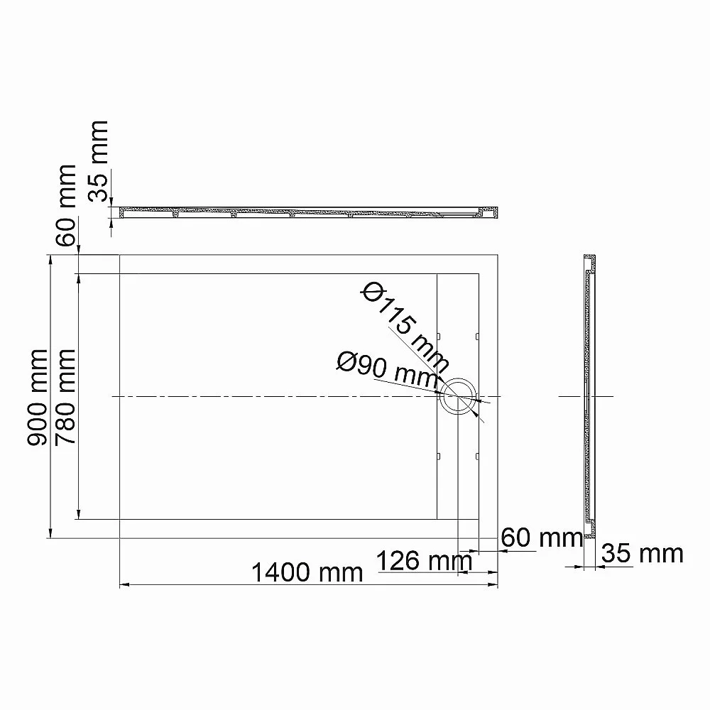 Душевой поддон WasserKRAFT Rhin 44T36 140х90