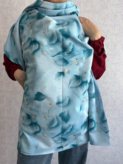 НЕЖНО-ГОЛУБЫЕ ЛИСТЬЯ - Футер 2х-нитка с лайкрой, компакт пенье (ДЖ69 Маша) УЦЕНКА!