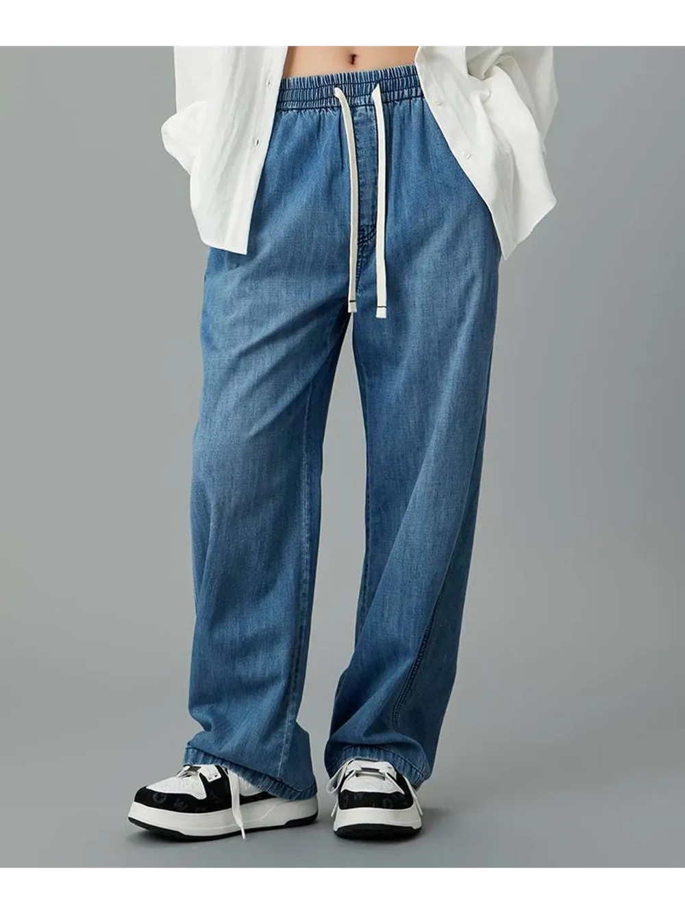 Джинсовые брюки со шнурком