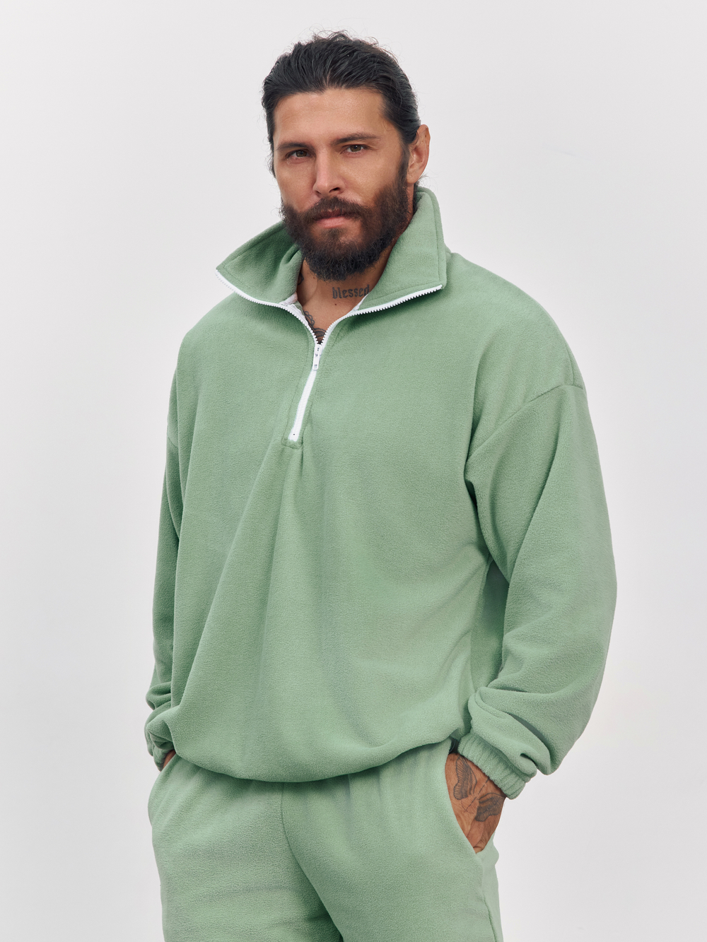 Свитшот "half zip" флисовый (зеленый)