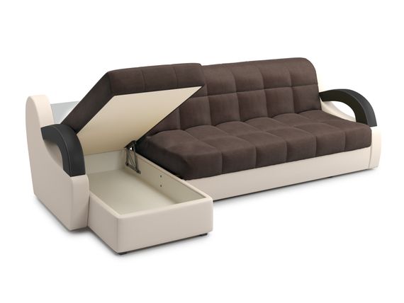 Диван угловой с оттоманкой Мадрид 1,8 - Velutto 23 шоколад/беж кожзам/ коричневая накладка