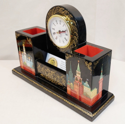 Настольный набор с часами с ручной росписью Палех "Москва " №2