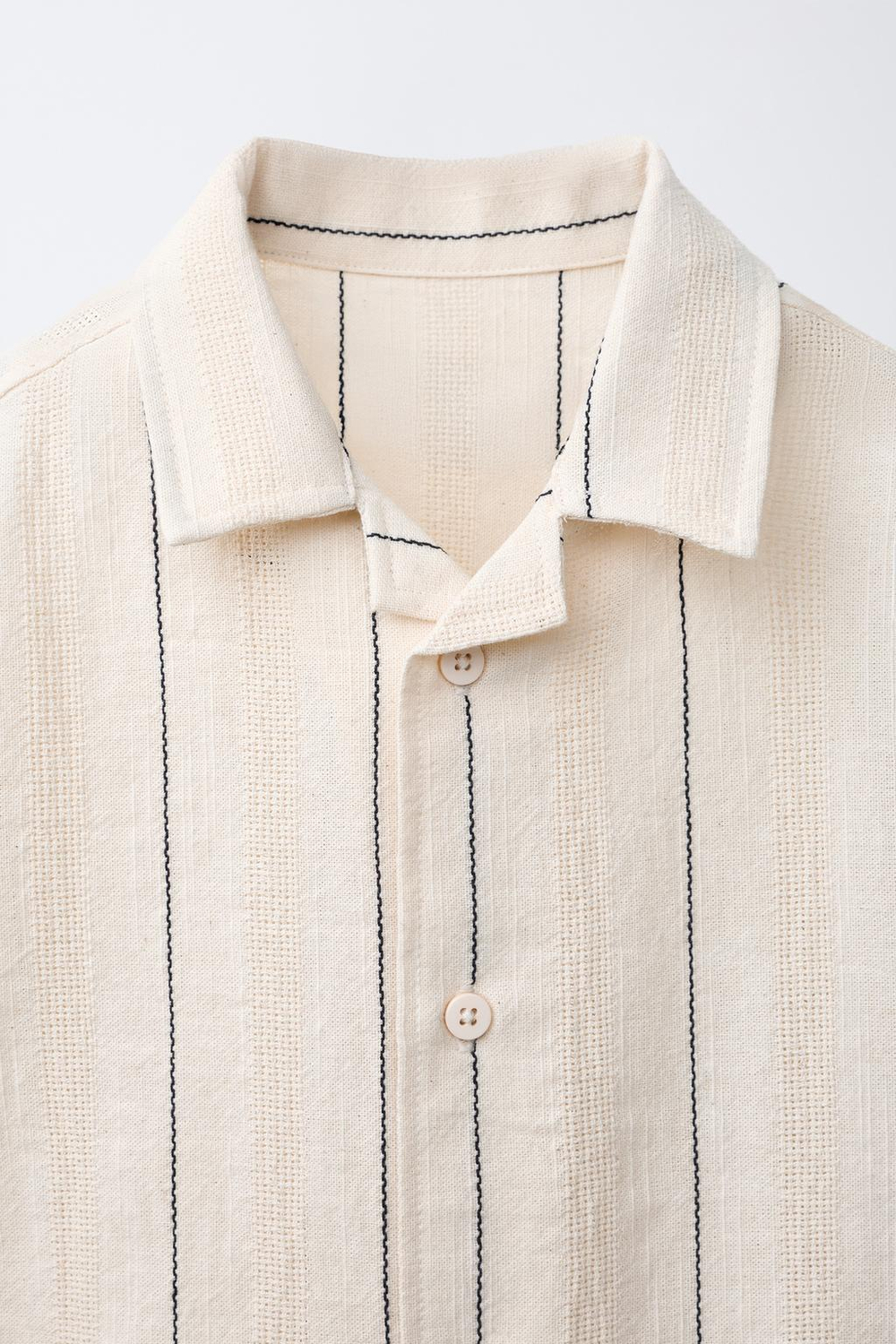 ZARA РУБАШКА ФАКТУРНАЯ В ПОЛОСКУ, ЭКРЮ