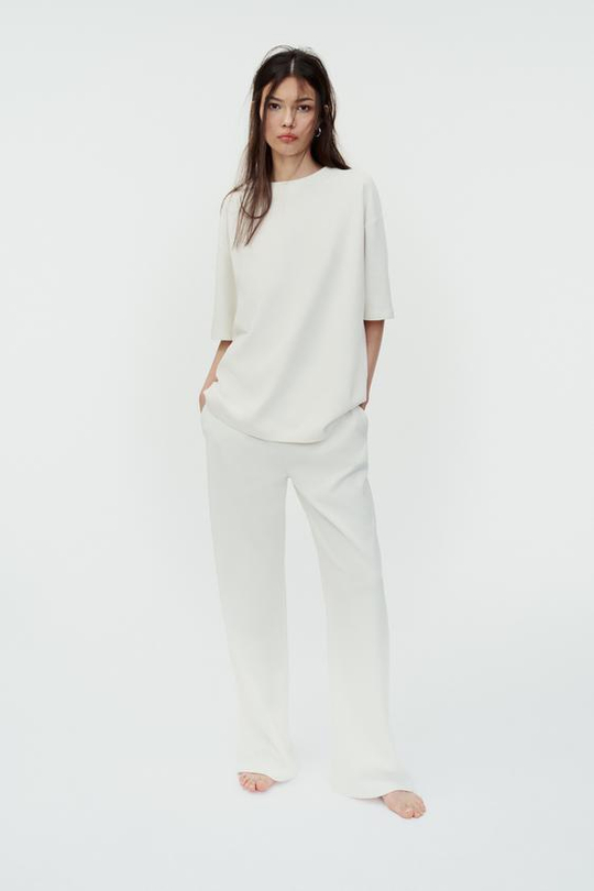 ZARA БРЮКИ INTERLOCK С ЭФФЕКТОМ ПОТЕРТОСТИ, ЭКРЮ