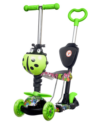 Самокат детский трехколесный + беговел Игрокат Букашка Принт Монстры со светящимися колесами и родительской ручкой
