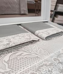 Постельное белье FAUSTA жаккард с кружевом серый TIVOLYO HOME Турция