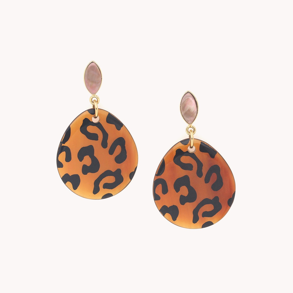 Серьги Nature Bijoux, Jaguar, со вставкой из перламутра и рогом с принтом, NB25.2-12-90441 (коричнев