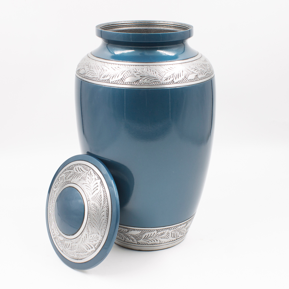 Урна для праха металл с гравировкой "Жемчуг" голубая