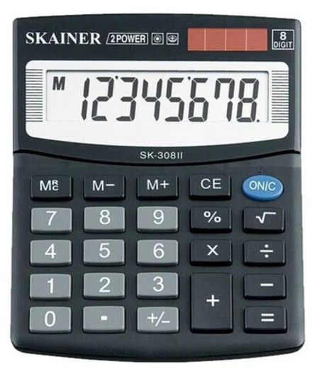 Калькулятор   8 разр. Skainer  настольный,  двойное питание, черный SK-308II  (SDC-805 BII)