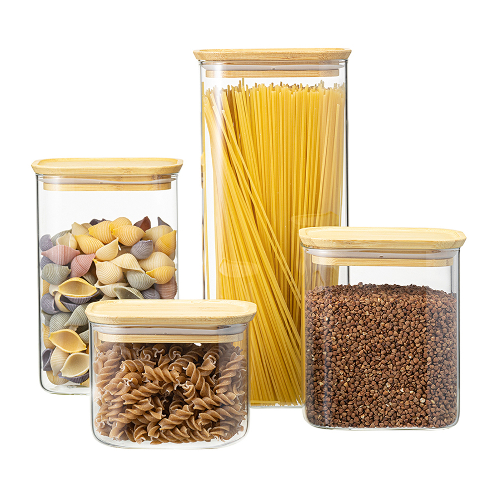 Банка для хранения прямоугольная glass bamboo, 2 л
