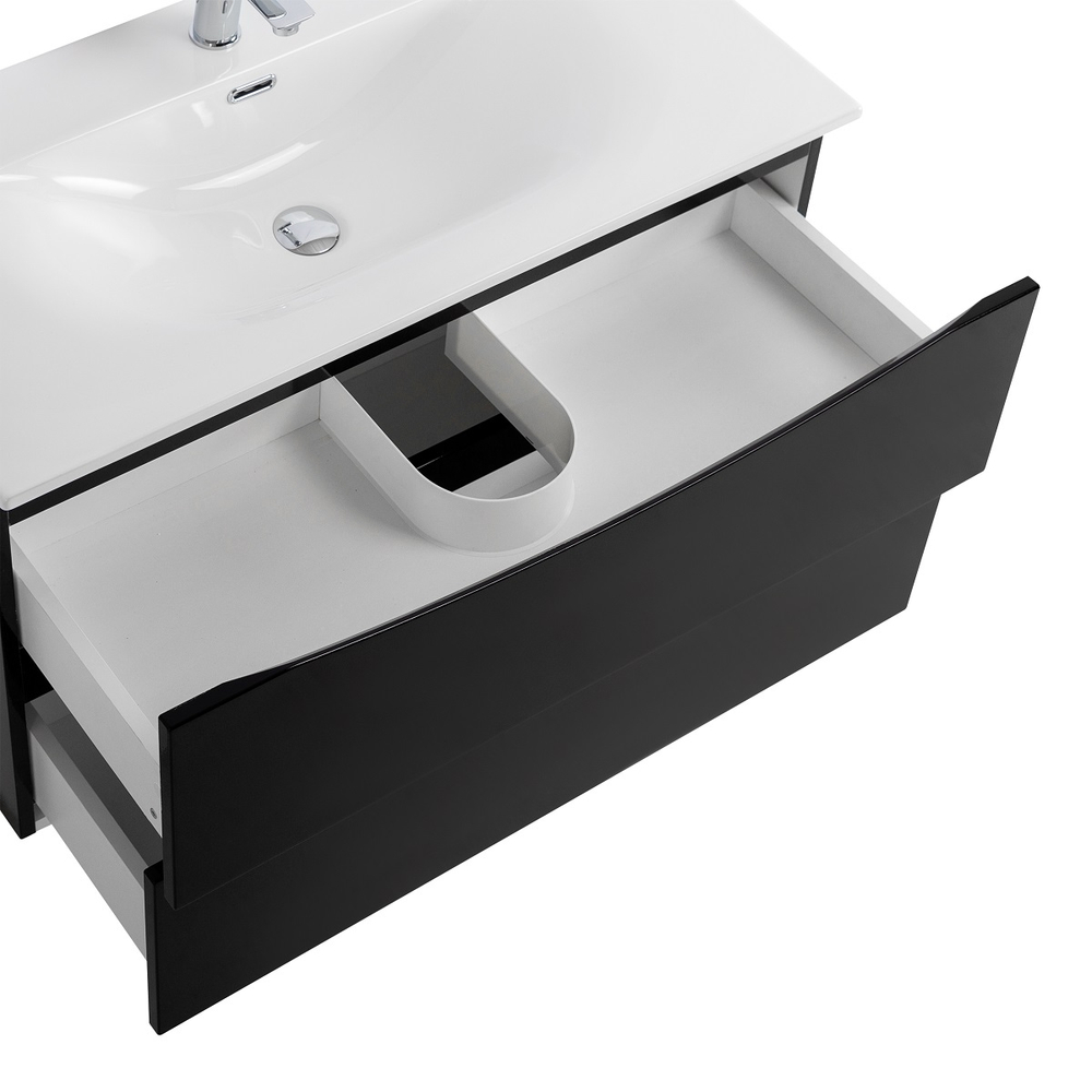 Тумба с раковиной подвесная BelBagno MARINO-CER-MINI-900-2C-SO-NL-P Nero Lucido, раковина белая BB-8099-3-90