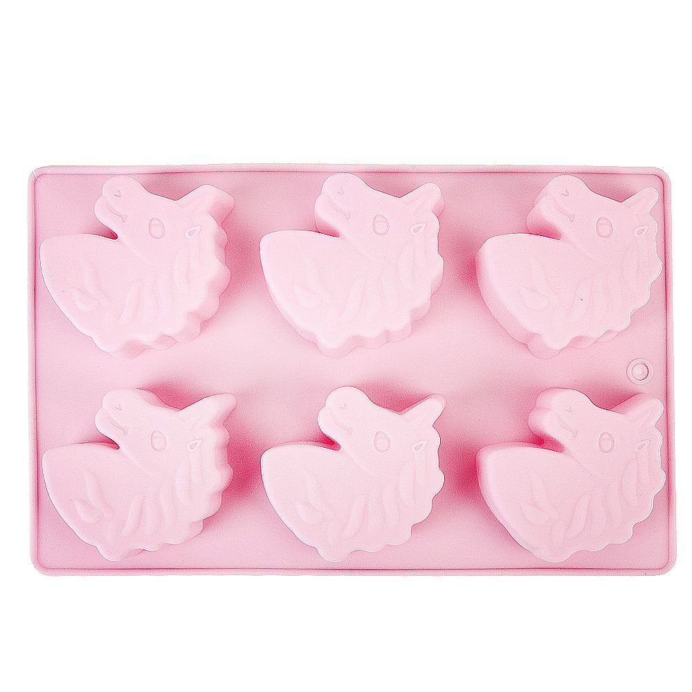 Форма силиконовая для выпечки 6 ячеек "Единорог" 6,5*7*3см/ 26*17*3см. (4вида) (силикон)