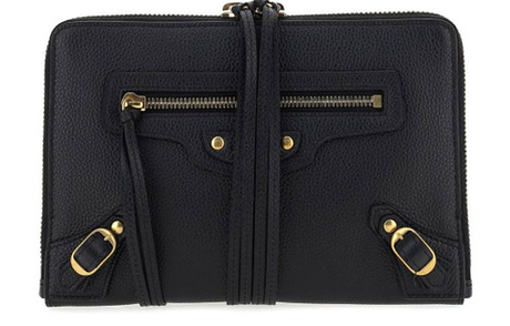 Balenciaga Cow Leather Makeup Bag Clutch Toiletry Bag Women"s Black