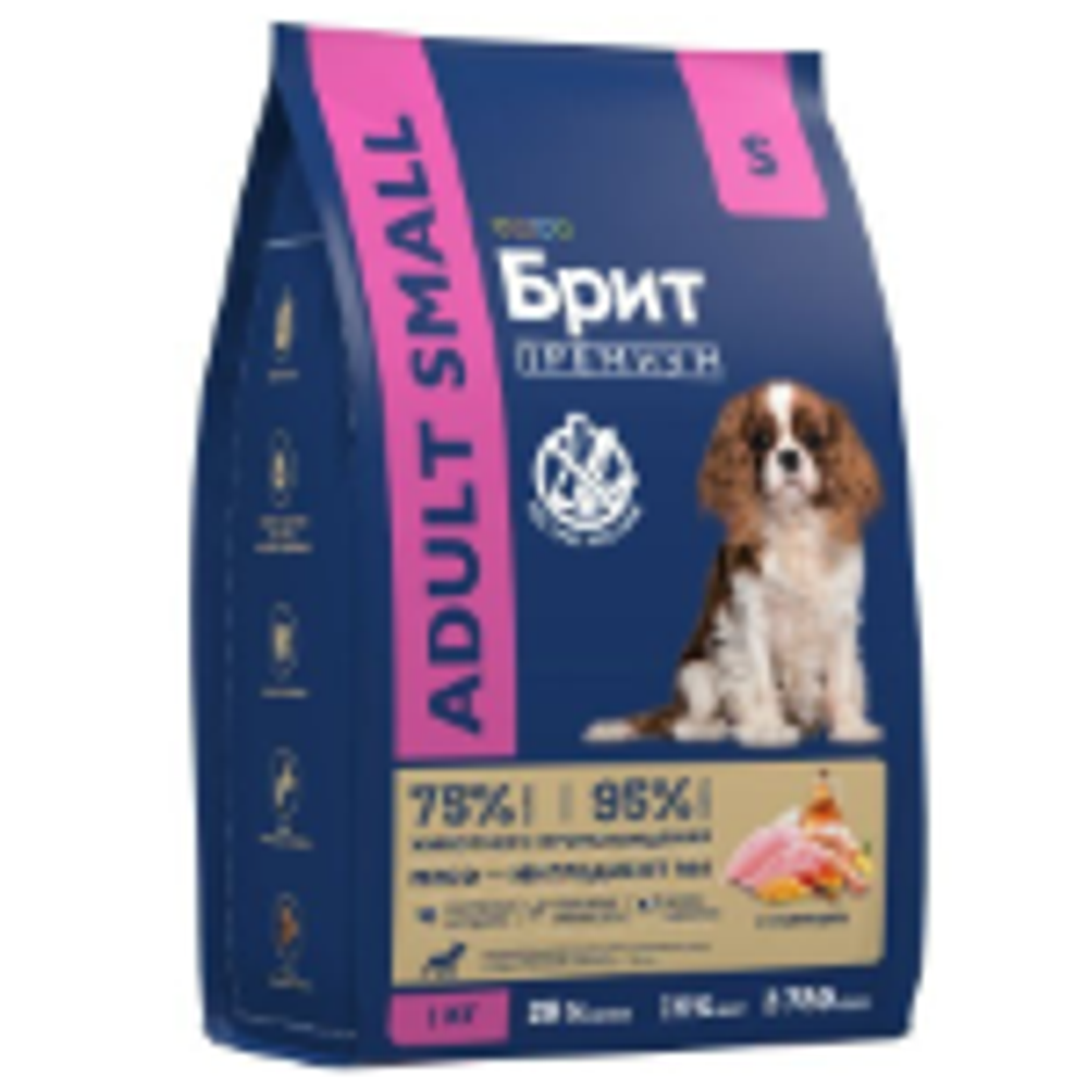 Корм для собак сухой мелких пород 1-10 кг BRIT PREMIUM Dog Adult Small, 1 кг для взрослых животных / с курицей
