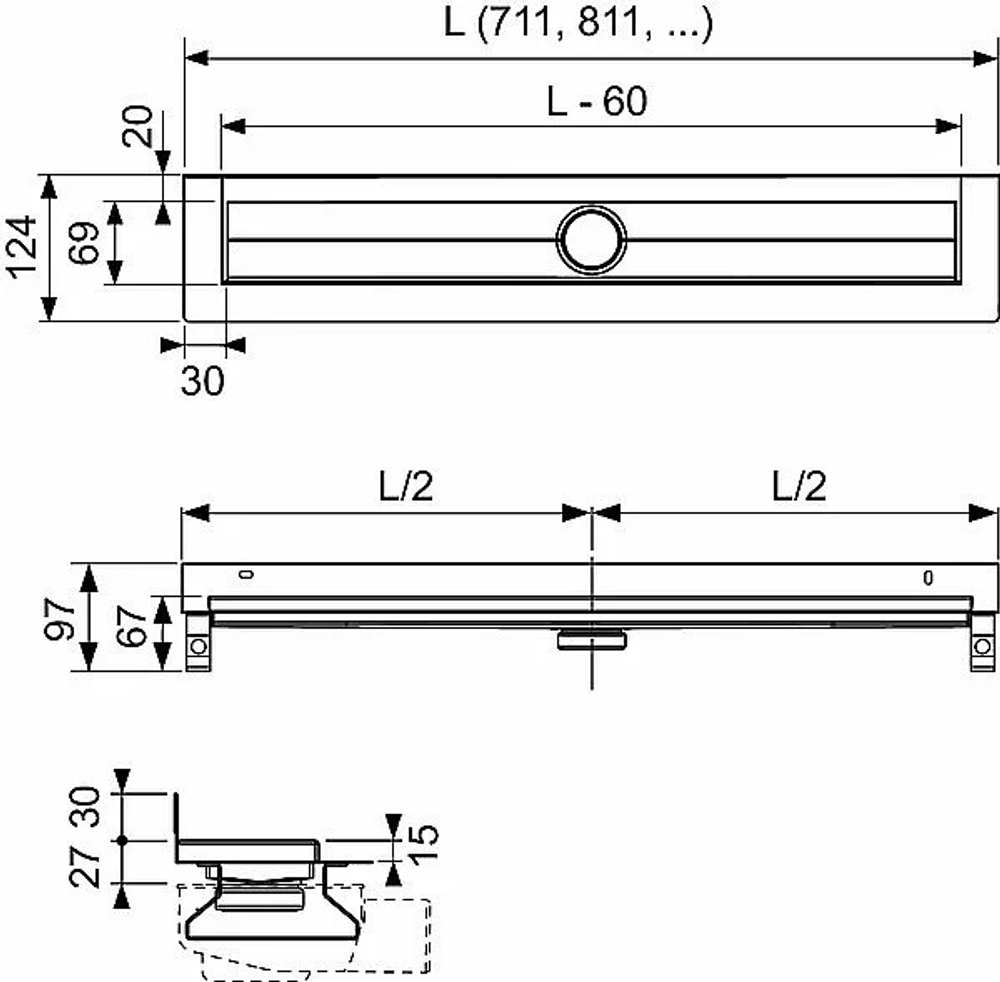 Душевой лоток TECE Drainline 600701 70 пристенный, хром