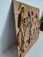 Освященная Икона «Тайная вечеря» резная из дуба 25*28,5 см