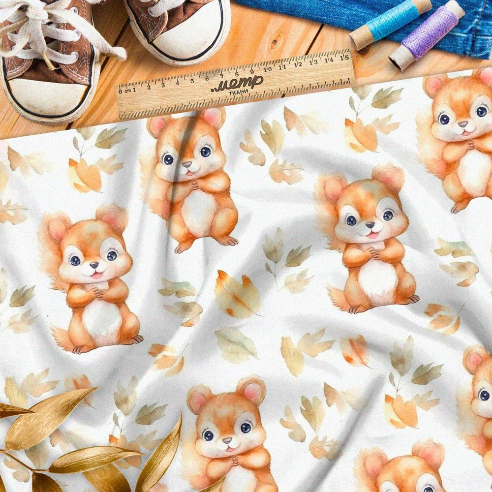 Ткань премиум Оксфорд 600D осенние бельчата