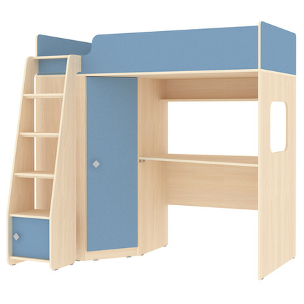 Кровать-чердак КарИВи Л-В603.1 75x175  Дуб Молочный Светло-синий, голубой