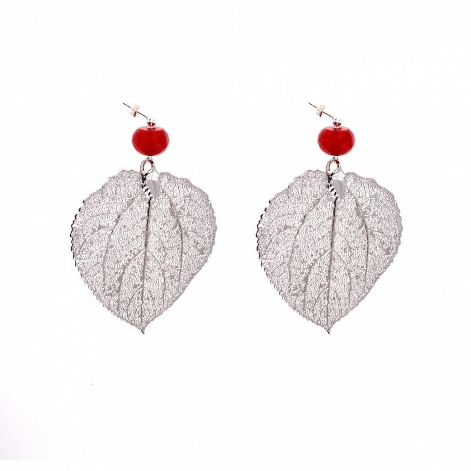 Серьги листья Ester Bijoux Amaranth Agate and silver Met OR1098-S/R BW