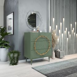 Комод Арт Колор leaves Классик Голд с 3 ящиками Зеленый нефрит