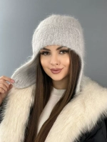 шапка ушанка вязаная зимняя ангора пушистая