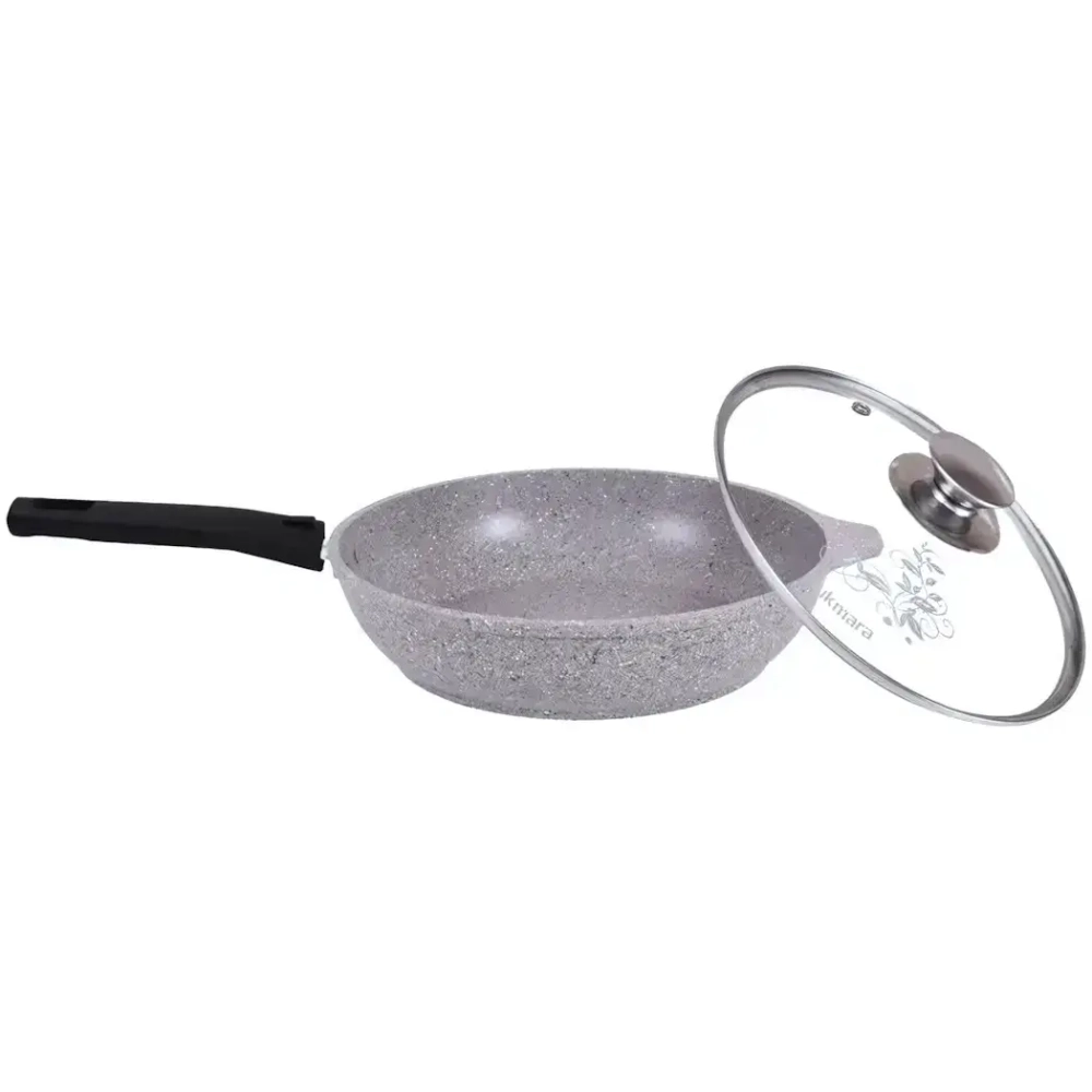 Сковорода 26*6см со съемной ручкой и стекл. крышкой «Мраморная» (светлый мрамор) смс26604а