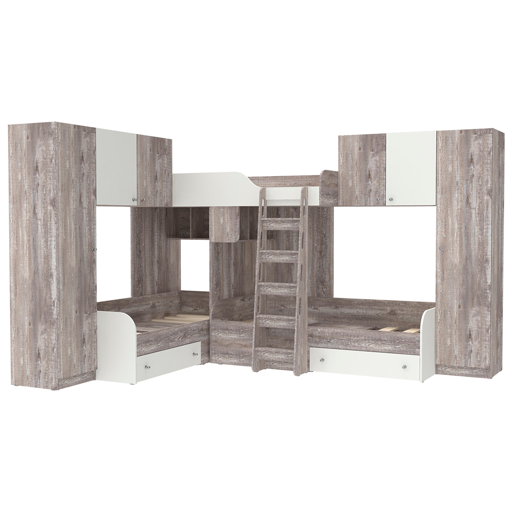 Трехместная кровать КарИВи Трио 3 Бетон Белый