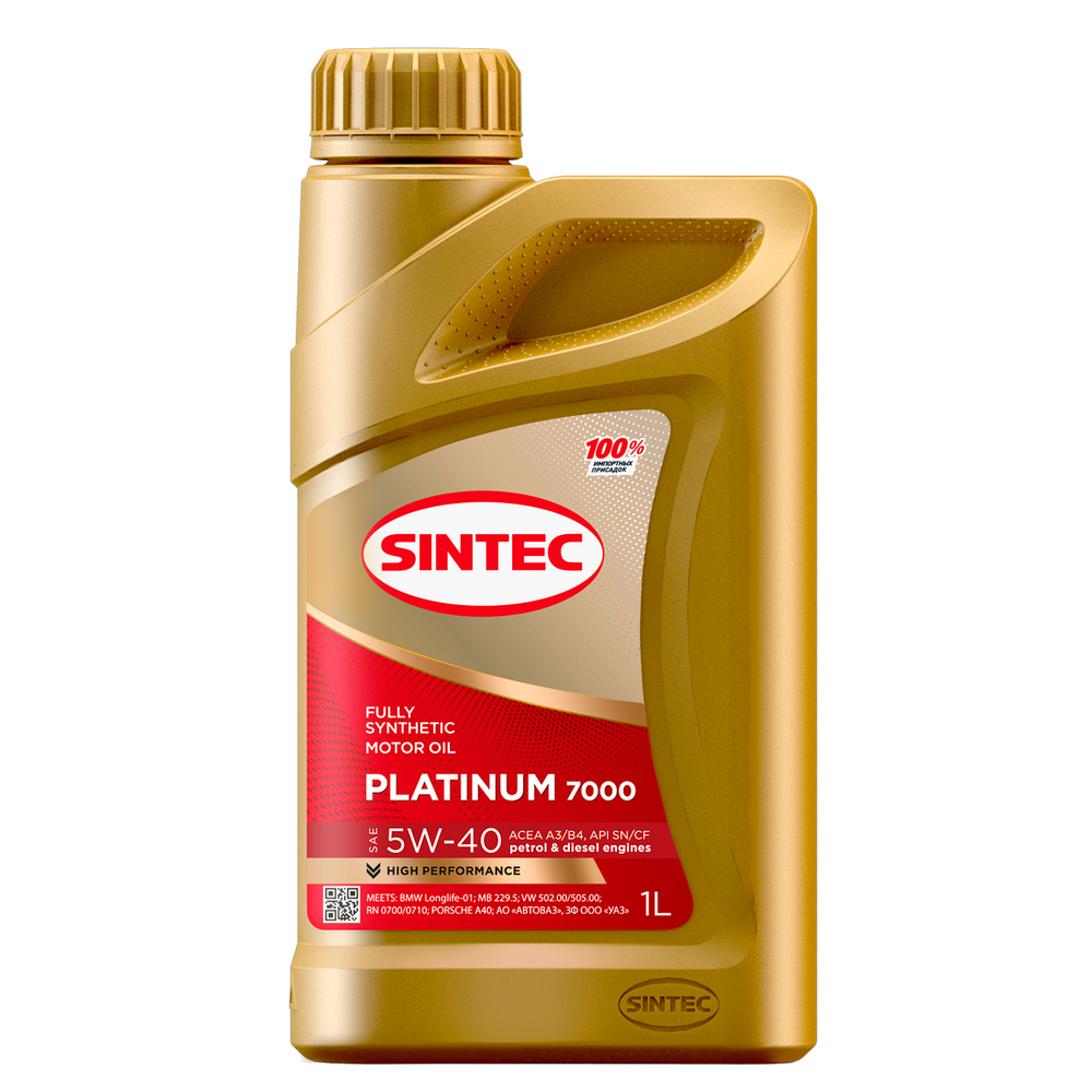 Моторное масло Sintec Platinum 7000 5W-40, SN/CF, A3/B4, синтетическое, 1 л