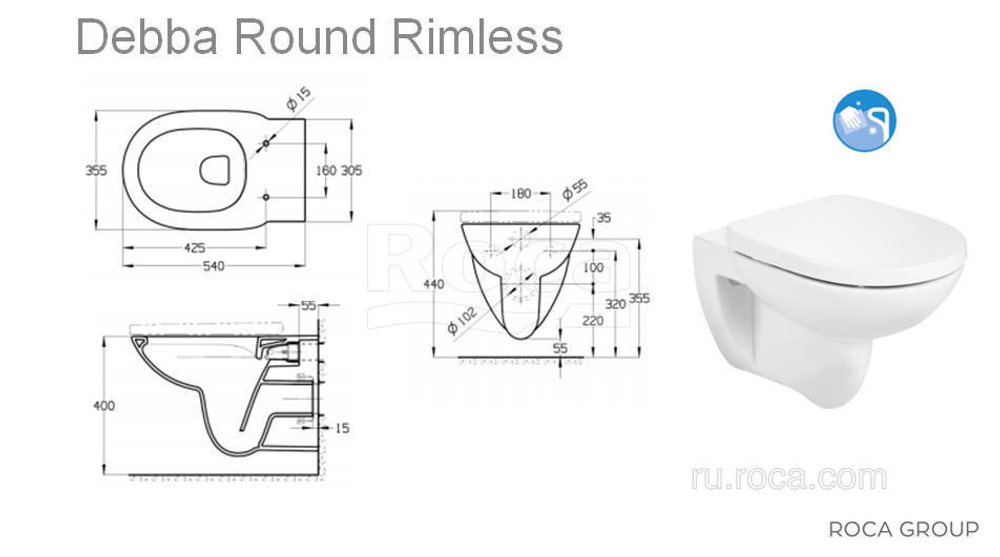 Чаша Roca Debba Round подвесная rimless 346998000