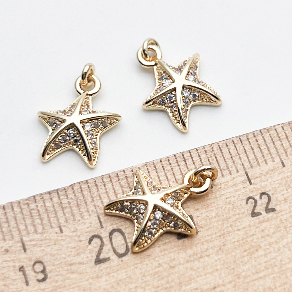 Подвеска Морская звезда, цвет золото, фианиты, размер 14*10 мм, цена за 1 шт