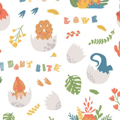 Милые улыбающиеся дети динозавры и цветами